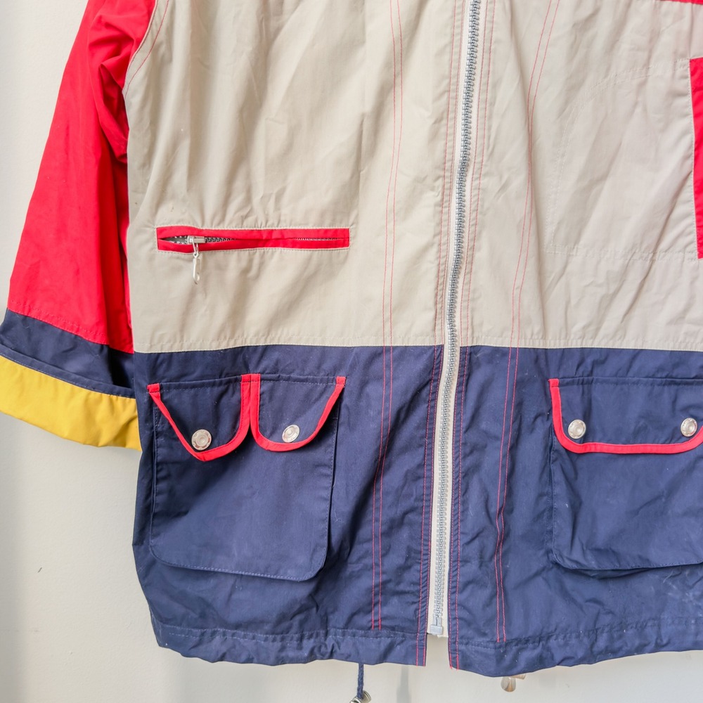 Vintage 90s Avon Style Colorblock Windbreaker Jacket Red Navy Tan Mens Large - Picture 2 of 7